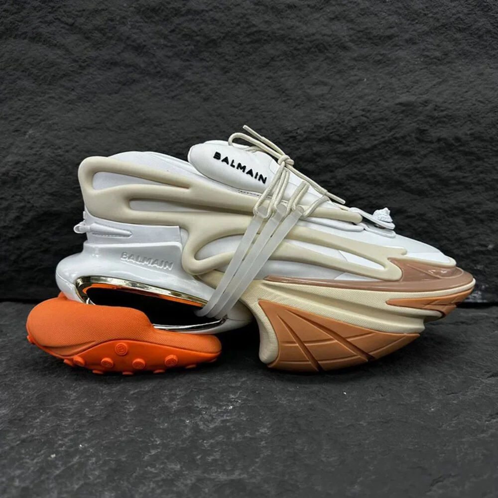 Balmain Unicorn Low-Top Platform Sneakers, Unisex, White And Orange - Picture 7 of 9